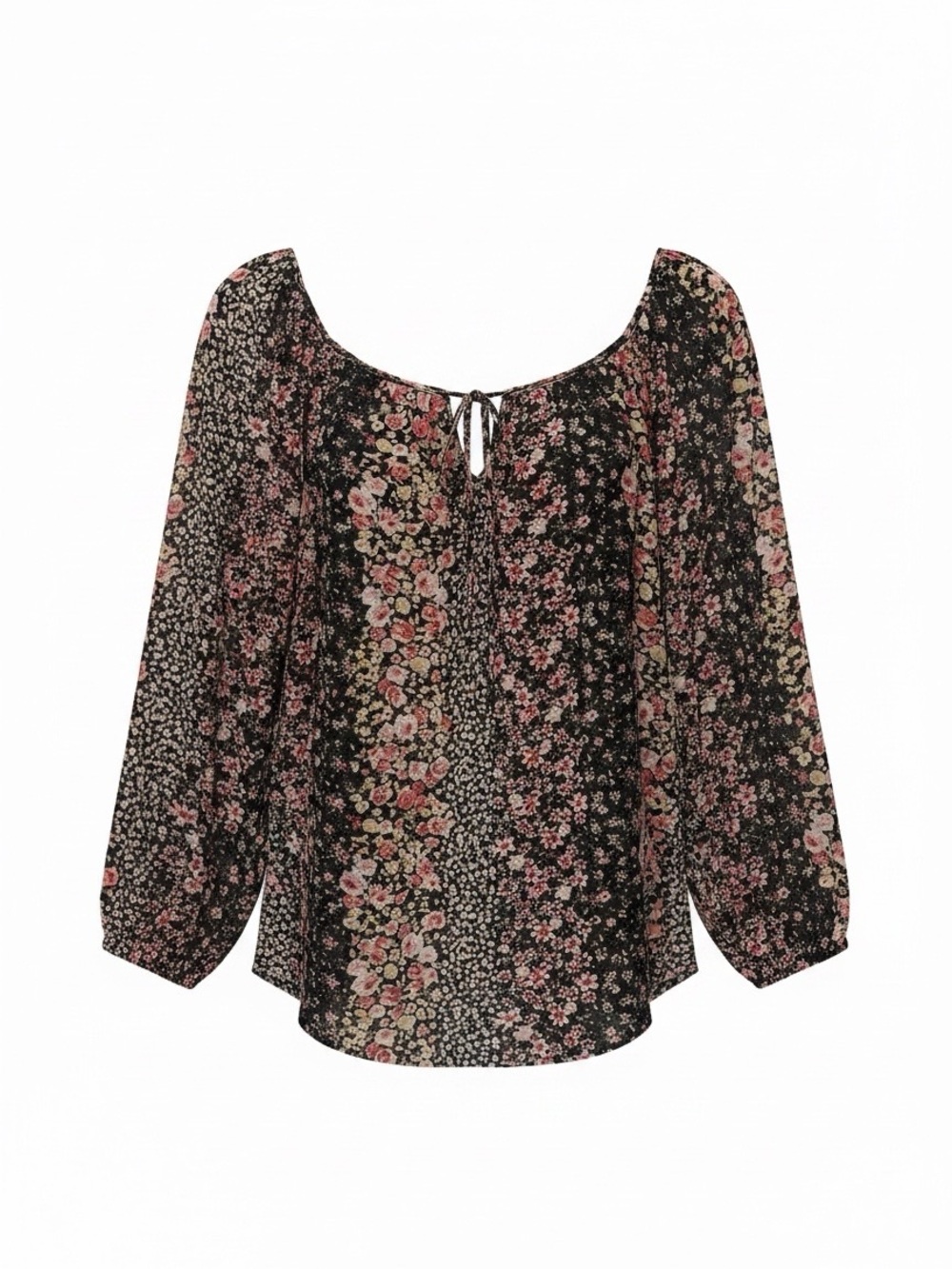 by & by Black Pink Floral Peasant Blouse